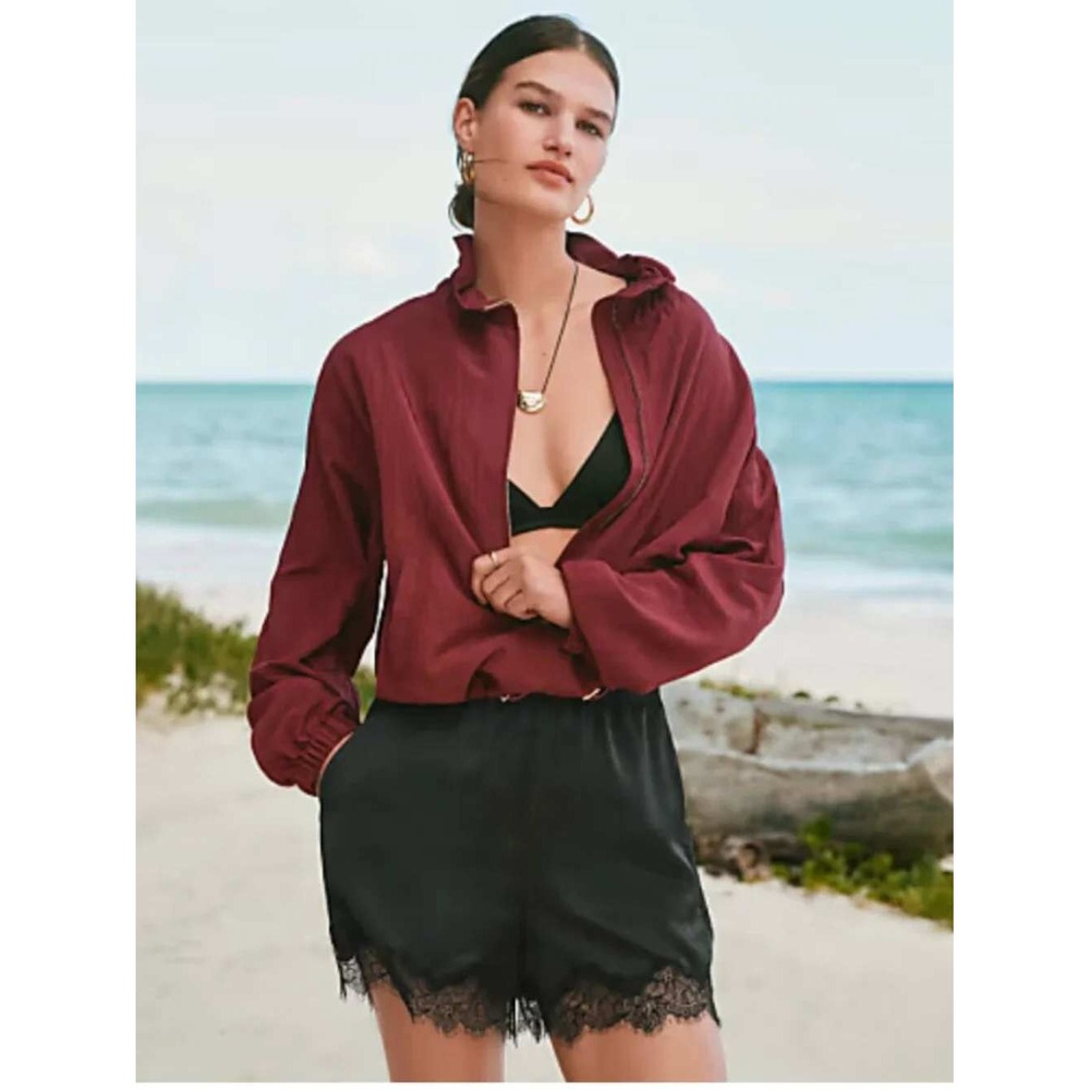 J.Crew Black 5" Stratus lace-trim short in textured satin Coquette feminine